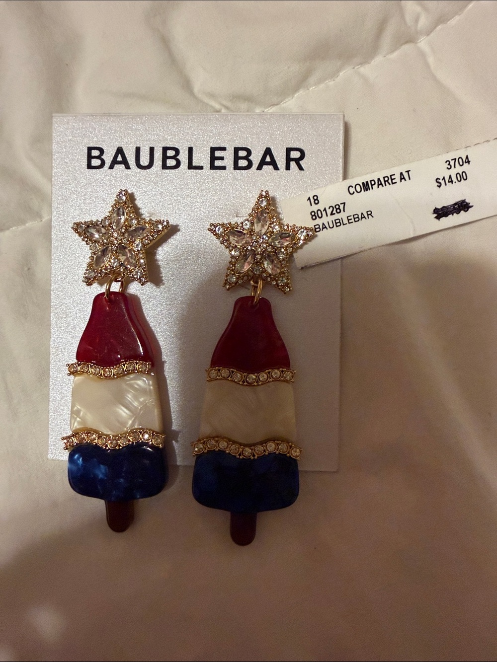 BaubleBar Red White Blue Popsicle Drop Earrings with Gold Accents NWT